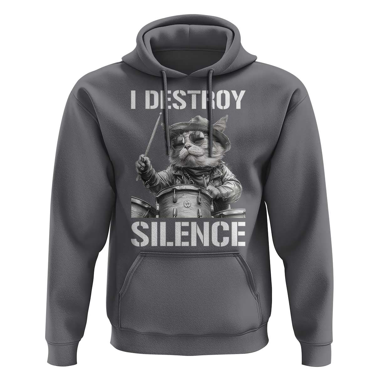Funny Cat Rock Band Drummer Hoodie I Destroy Silence - Wonder Print Shop