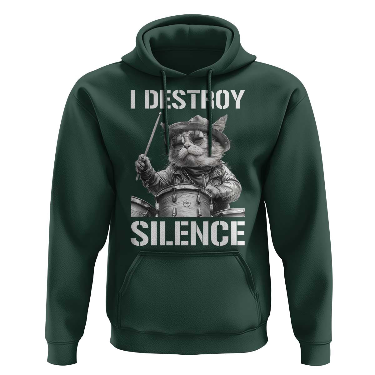 Funny Cat Rock Band Drummer Hoodie I Destroy Silence - Wonder Print Shop