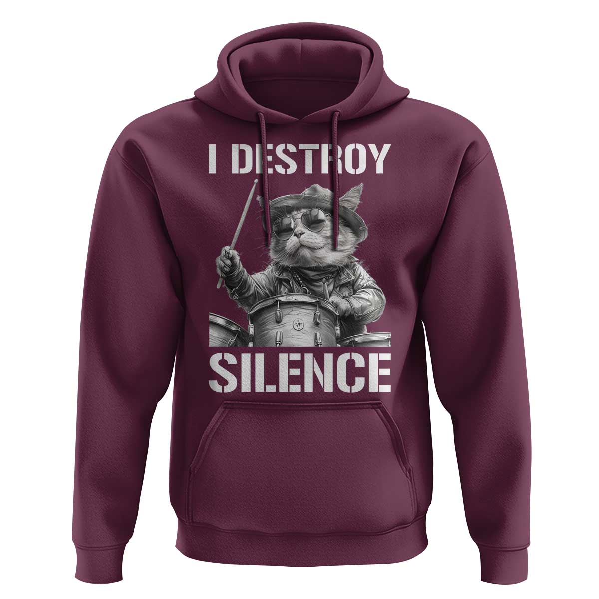 Funny Cat Rock Band Drummer Hoodie I Destroy Silence - Wonder Print Shop
