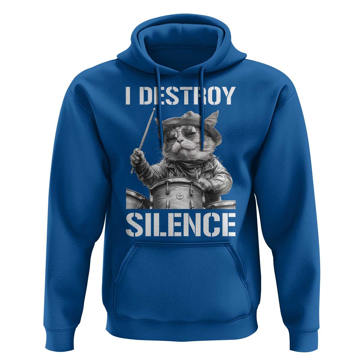Funny Cat Rock Band Drummer Hoodie I Destroy Silence - Wonder Print Shop