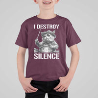 Funny Cat Rock Band Drummer T Shirt For Kid I Destroy Silence - Wonder Print Shop