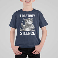 Funny Cat Rock Band Drummer T Shirt For Kid I Destroy Silence - Wonder Print Shop