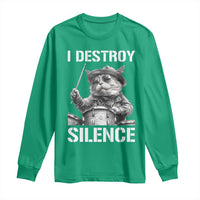 Funny Cat Rock Band Drummer Long Sleeve Shirt I Destroy Silence - Wonder Print Shop