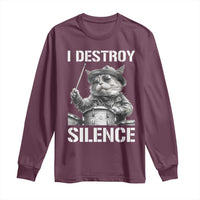 Funny Cat Rock Band Drummer Long Sleeve Shirt I Destroy Silence - Wonder Print Shop