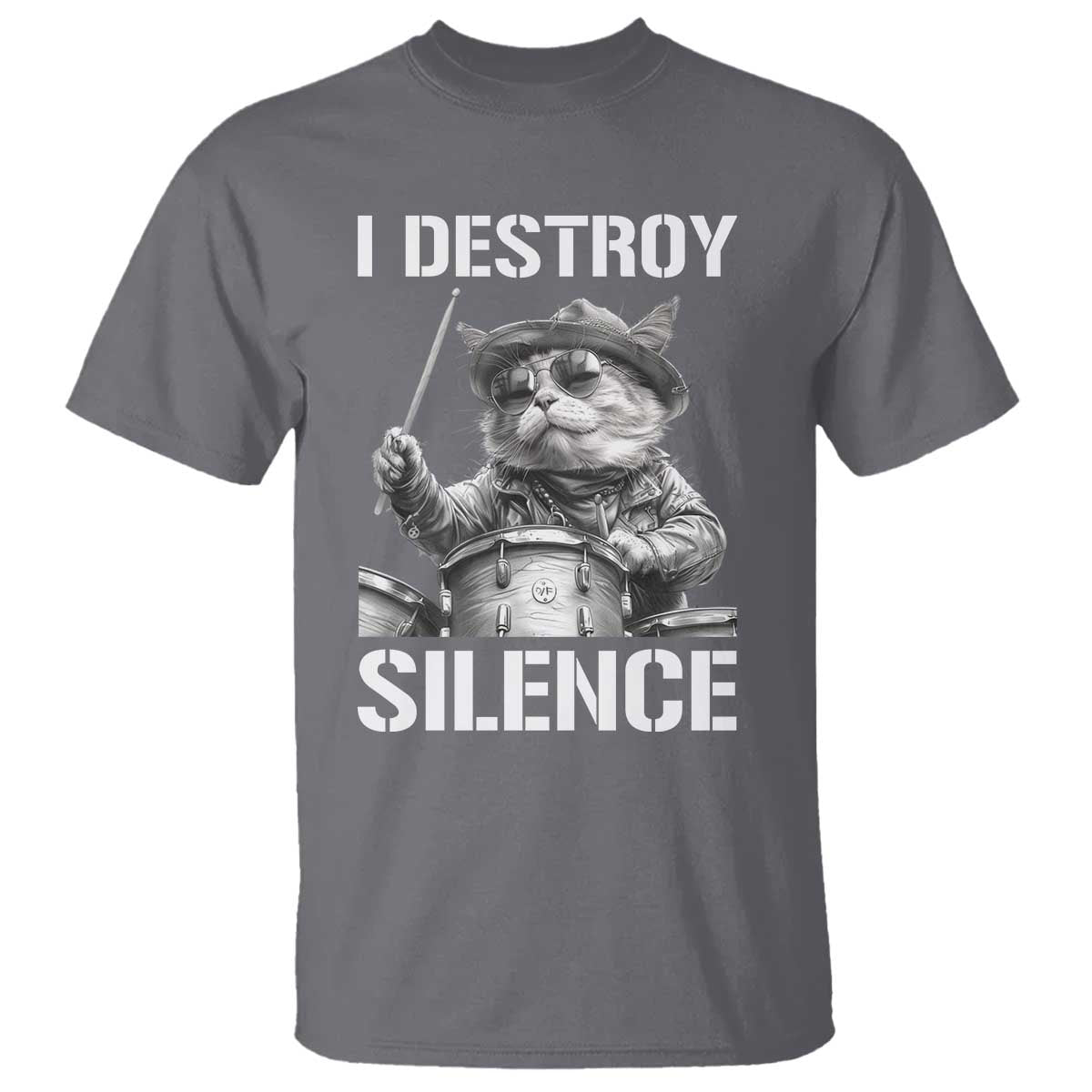 Funny Cat Rock Band Drummer T Shirt I Destroy Silence - Wonder Print Shop