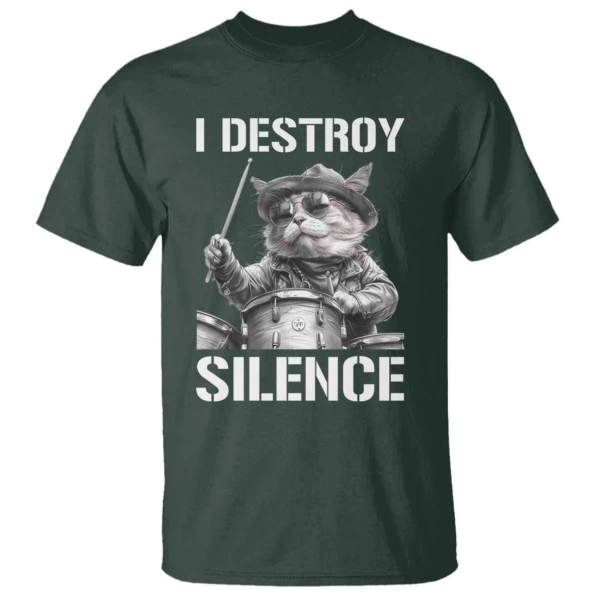 Funny Cat Rock Band Drummer T Shirt I Destroy Silence - Wonder Print Shop