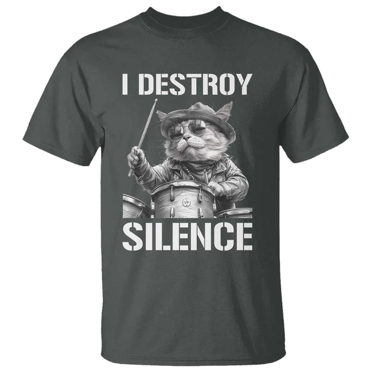 Funny Cat Rock Band Drummer T Shirt I Destroy Silence - Wonder Print Shop