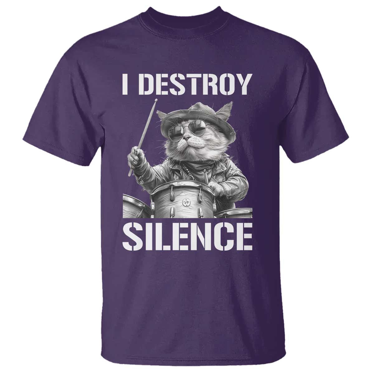 Funny Cat Rock Band Drummer T Shirt I Destroy Silence - Wonder Print Shop
