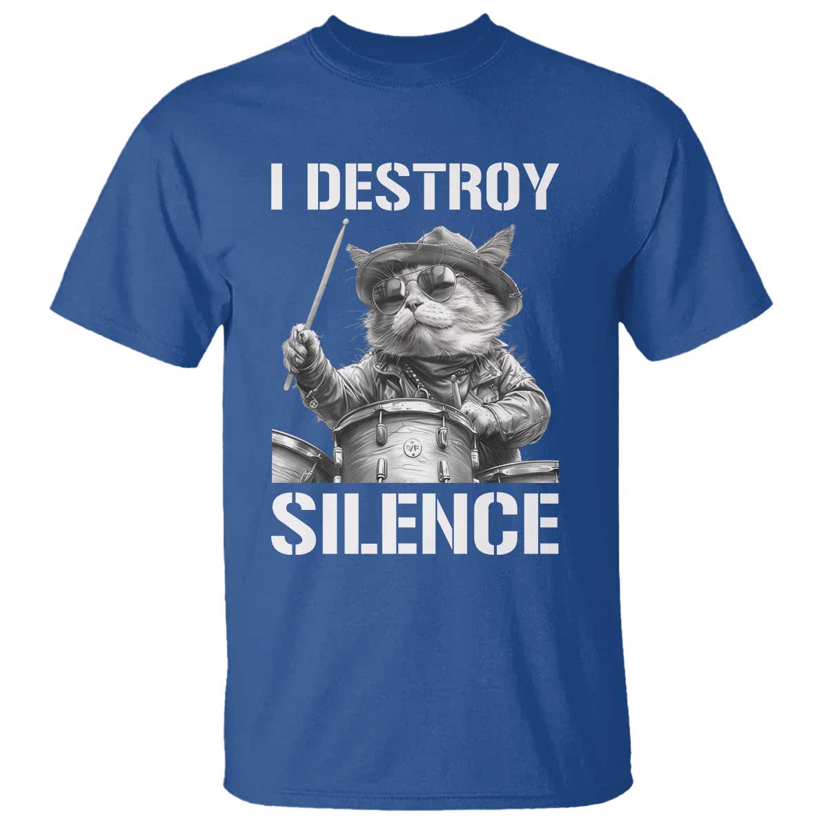 Funny Cat Rock Band Drummer T Shirt I Destroy Silence - Wonder Print Shop