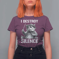 Funny Cat Rock Band Drummer T Shirt For Women I Destroy Silence - Wonder Print Shop