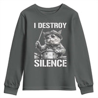 Funny Cat Rock Band Drummer Youth Sweatshirt I Destroy Silence - Wonder Print Shop