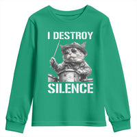 Funny Cat Rock Band Drummer Youth Sweatshirt I Destroy Silence - Wonder Print Shop