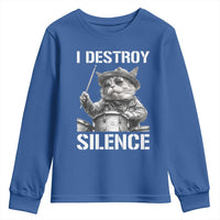 Funny Cat Rock Band Drummer Youth Sweatshirt I Destroy Silence - Wonder Print Shop