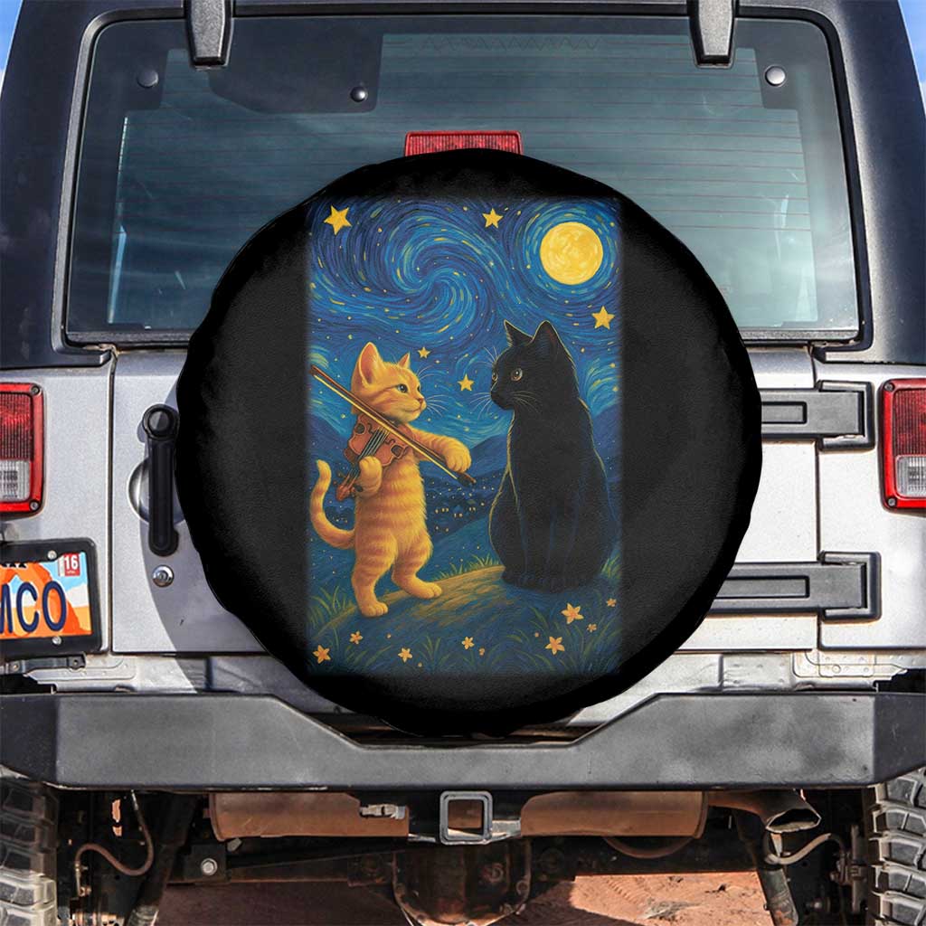 Cat Starry Night Spare Tire Cover Van Gogh Violin Kitty Lover - Wonder Print Shop
