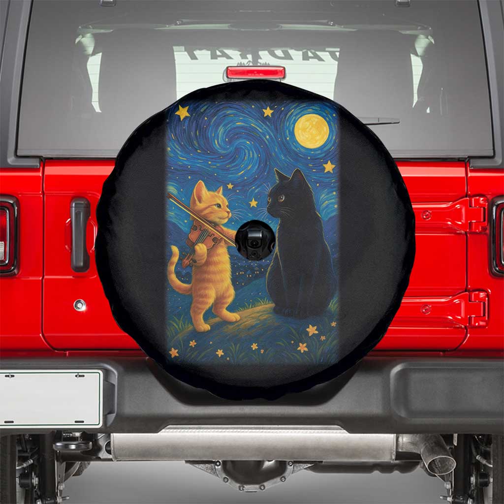 Cat Starry Night Spare Tire Cover Van Gogh Violin Kitty Lover - Wonder Print Shop