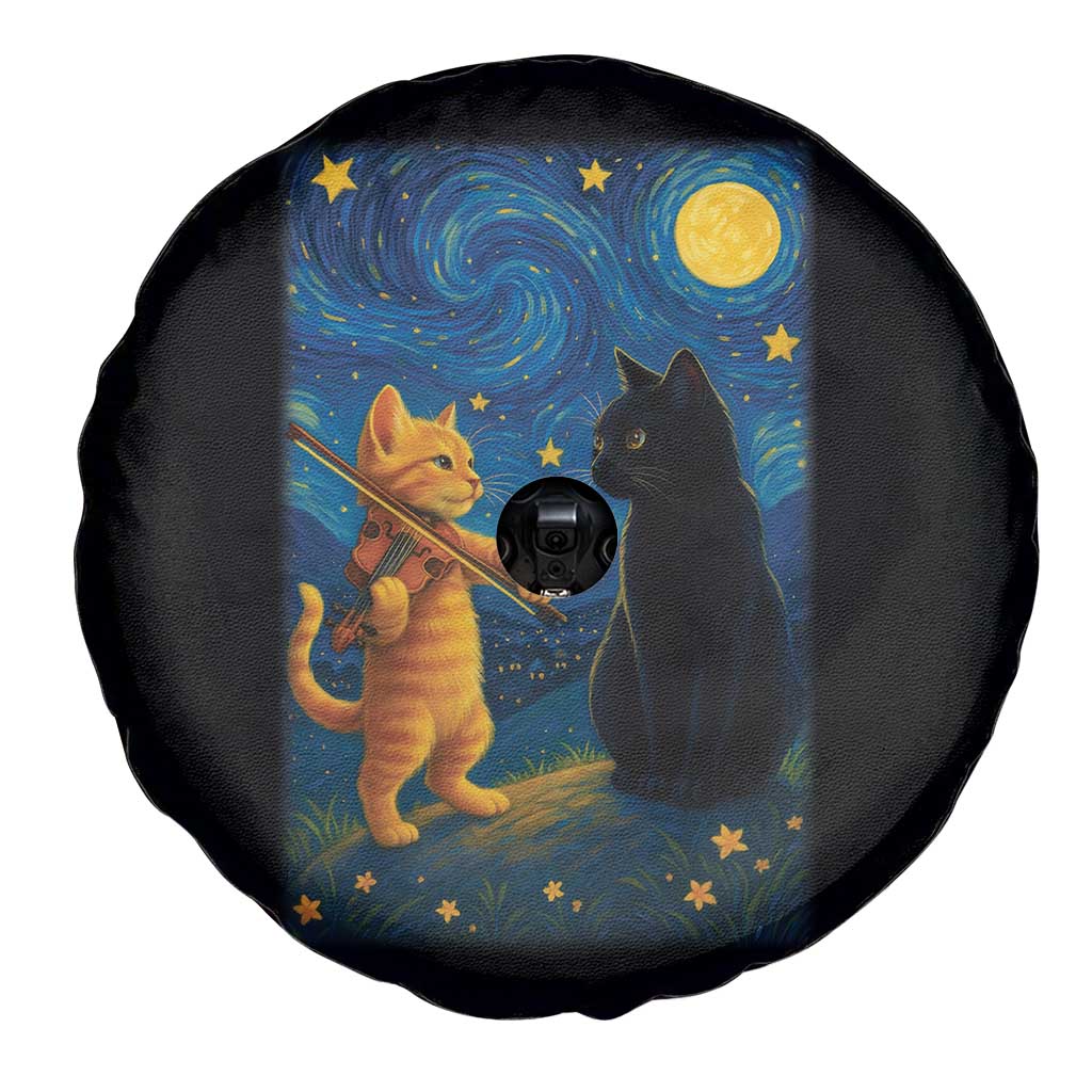Cat Starry Night Spare Tire Cover Van Gogh Violin Kitty Lover - Wonder Print Shop