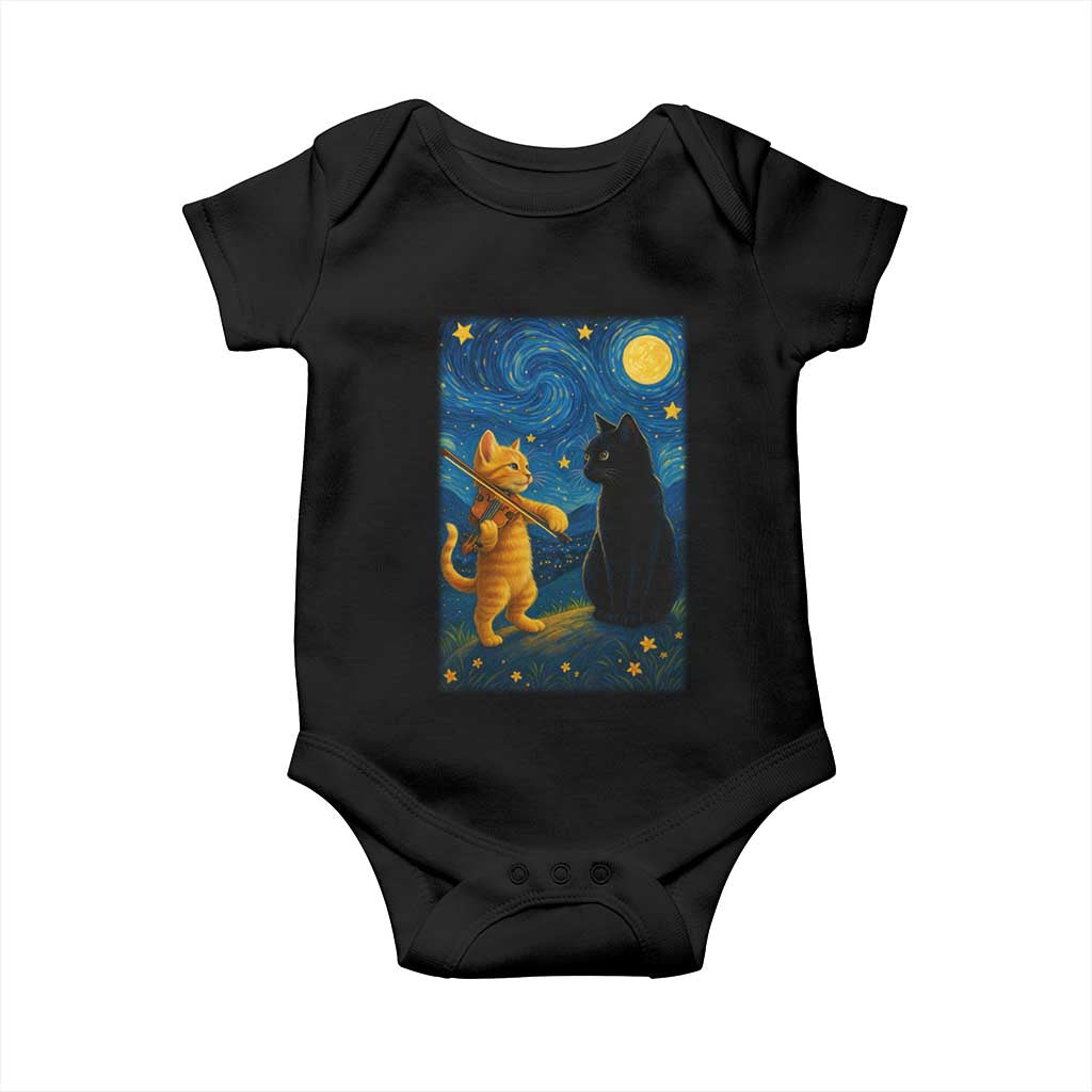 Cat Starry Night Baby Onesie Van Gogh Violin Kitty Lover - Wonder Print Shop