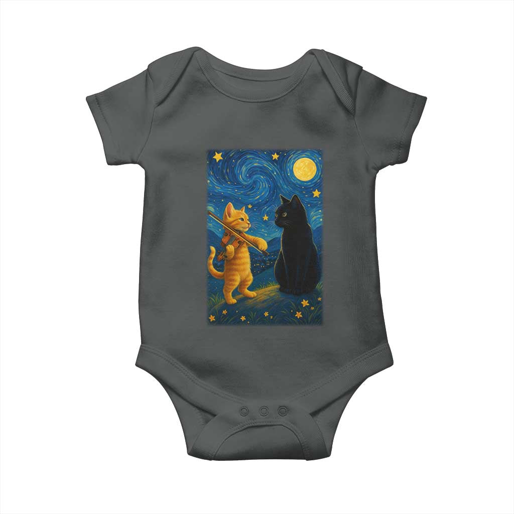 Cat Starry Night Baby Onesie Van Gogh Violin Kitty Lover - Wonder Print Shop
