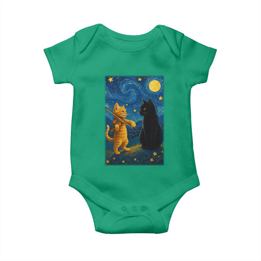 Cat Starry Night Baby Onesie Van Gogh Violin Kitty Lover - Wonder Print Shop