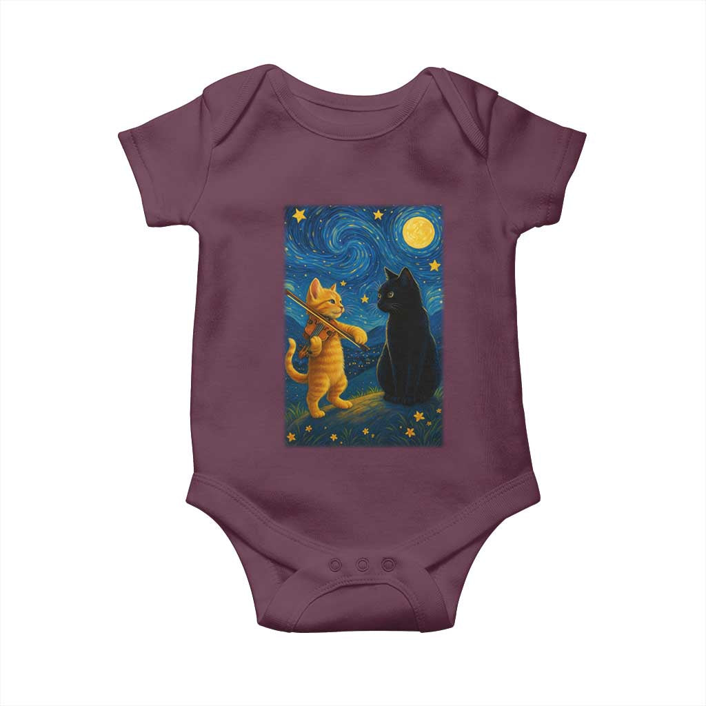 Cat Starry Night Baby Onesie Van Gogh Violin Kitty Lover - Wonder Print Shop