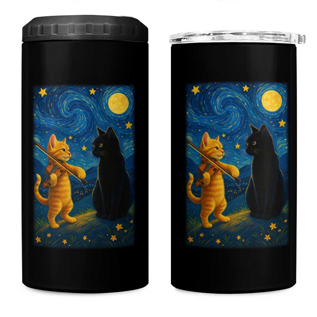 Cat Starry Night 4 in 1 Can Cooler Tumbler Van Gogh Violin Kitty Lover