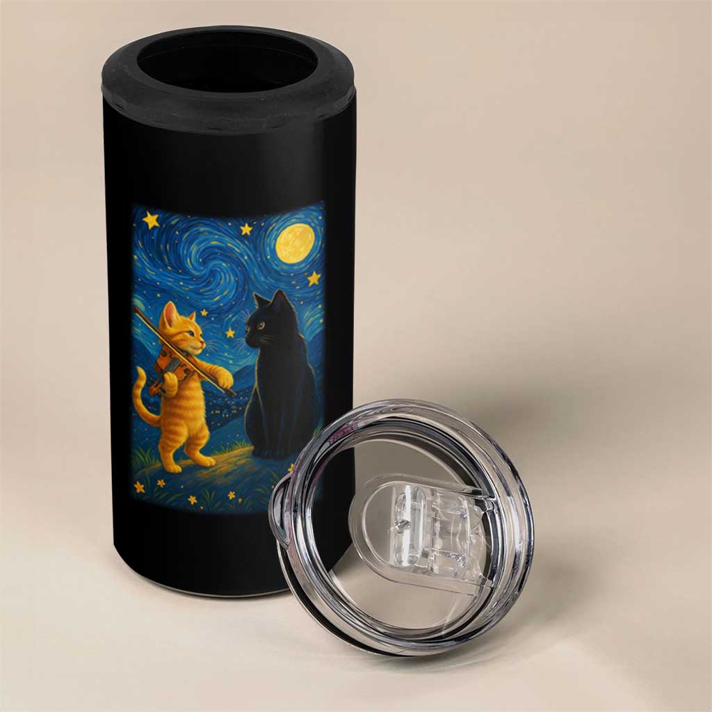 Cat Starry Night 4 in 1 Can Cooler Tumbler Van Gogh Violin Kitty Lover