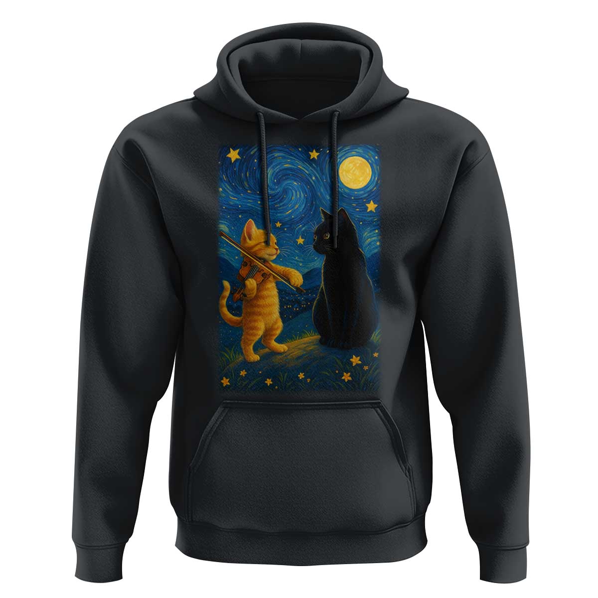 Cat Starry Night Hoodie Van Gogh Violin Kitty Lover - Wonder Print Shop