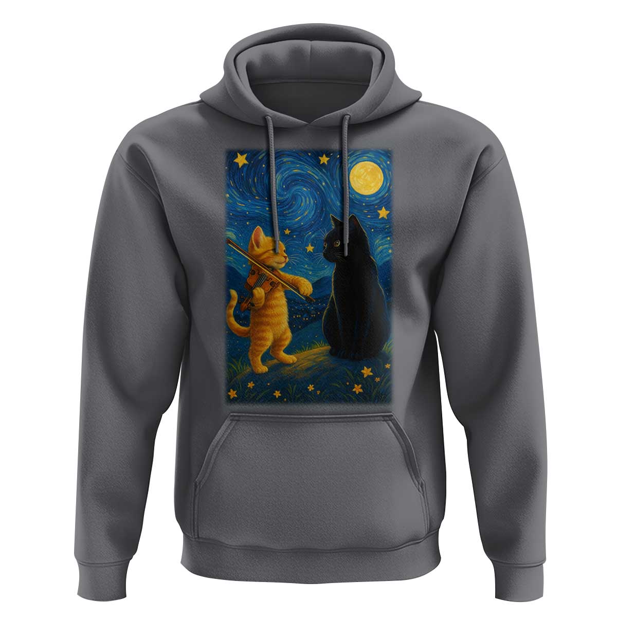 Cat Starry Night Hoodie Van Gogh Violin Kitty Lover - Wonder Print Shop
