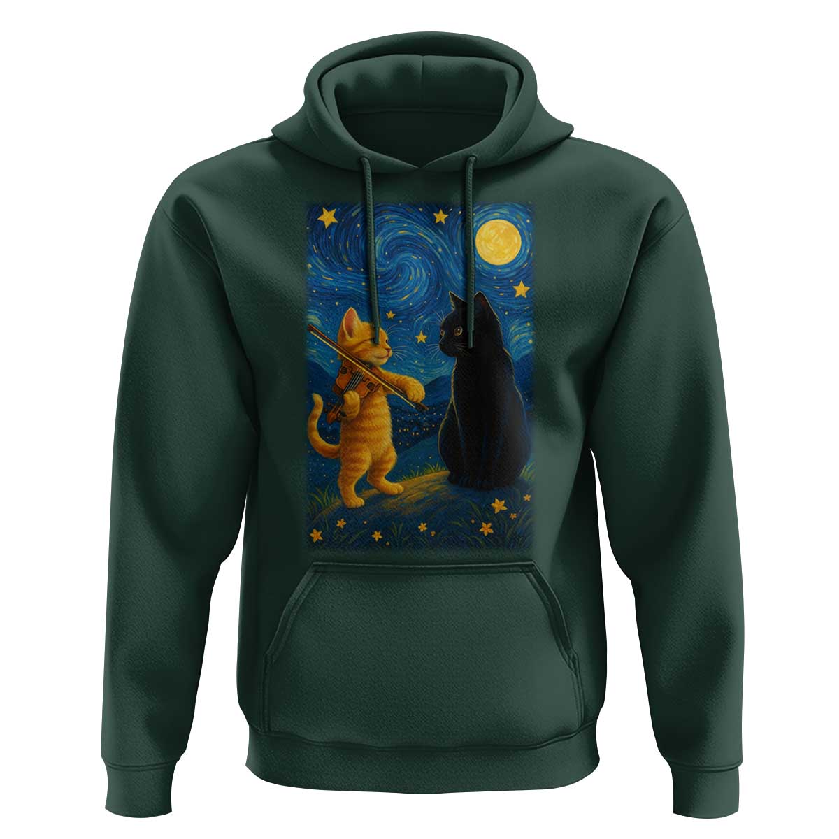 Cat Starry Night Hoodie Van Gogh Violin Kitty Lover - Wonder Print Shop
