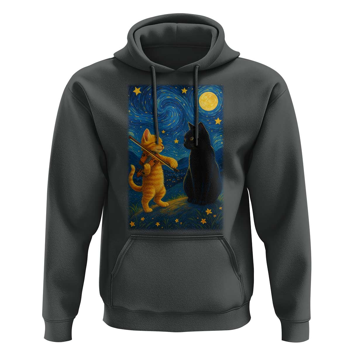 Cat Starry Night Hoodie Van Gogh Violin Kitty Lover - Wonder Print Shop