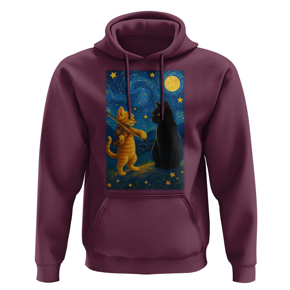 Cat Starry Night Hoodie Van Gogh Violin Kitty Lover - Wonder Print Shop