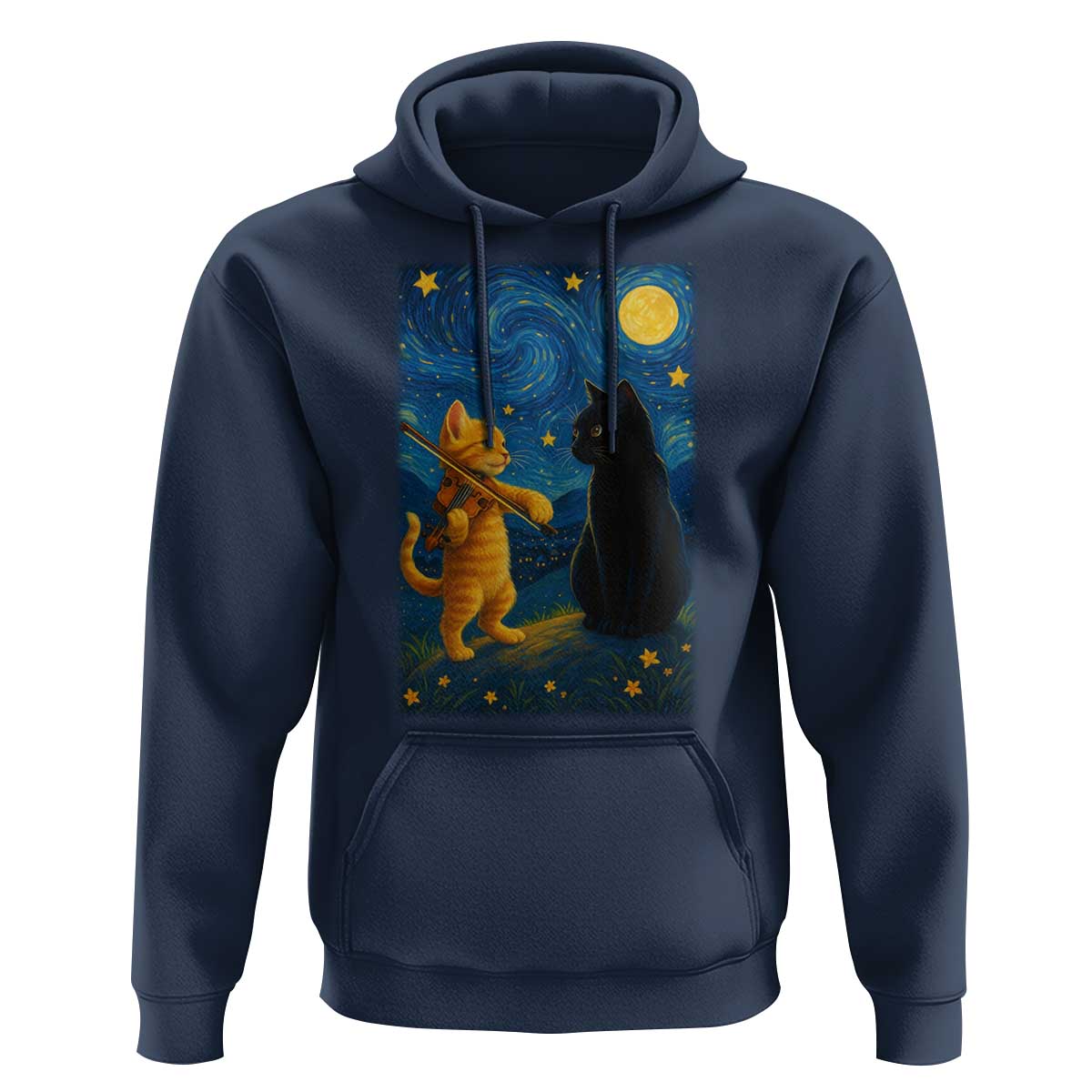Cat Starry Night Hoodie Van Gogh Violin Kitty Lover - Wonder Print Shop