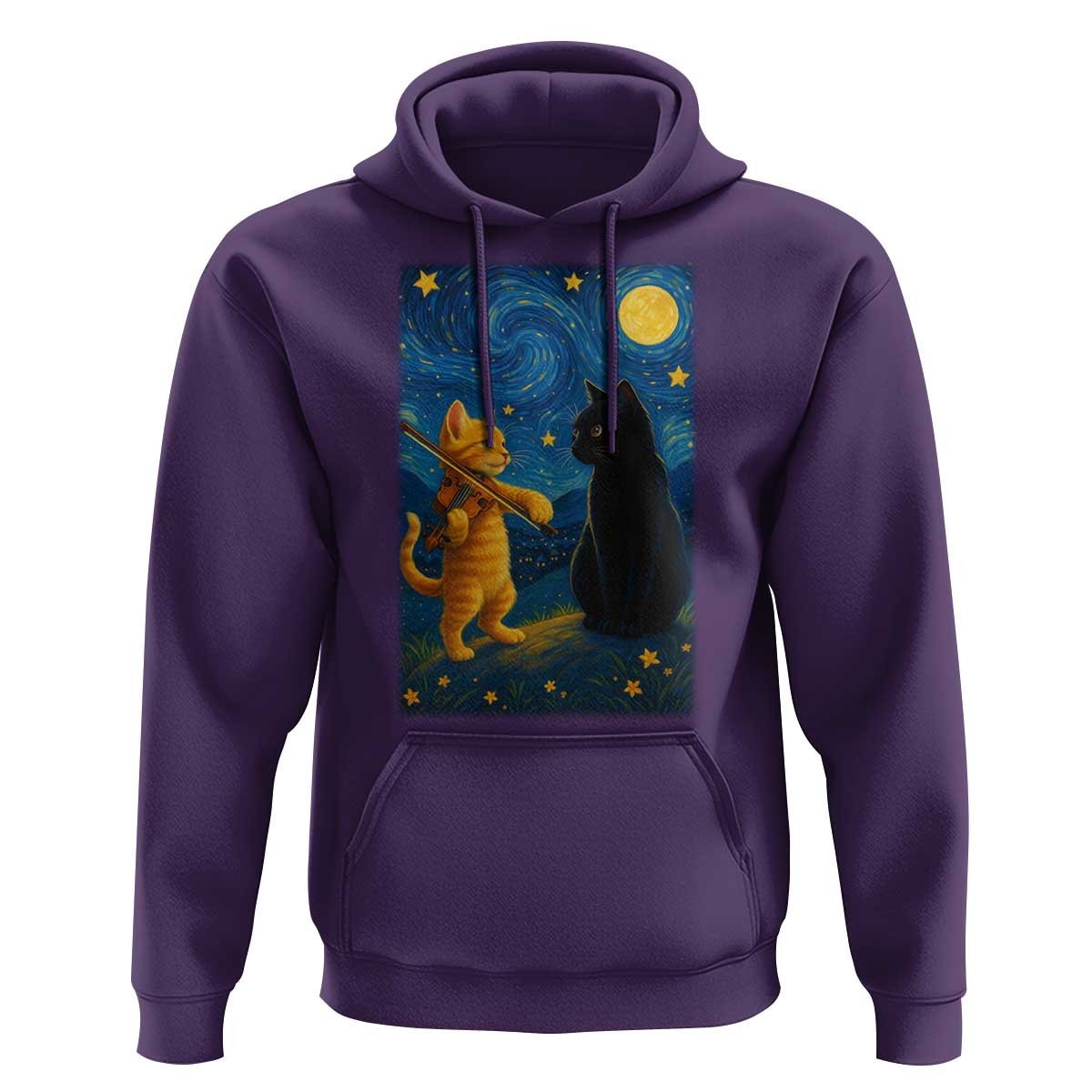 Cat Starry Night Hoodie Van Gogh Violin Kitty Lover - Wonder Print Shop