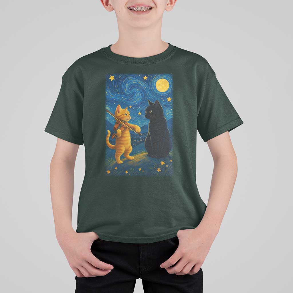Cat Starry Night T Shirt For Kid Van Gogh Violin Kitty Lover - Wonder Print Shop