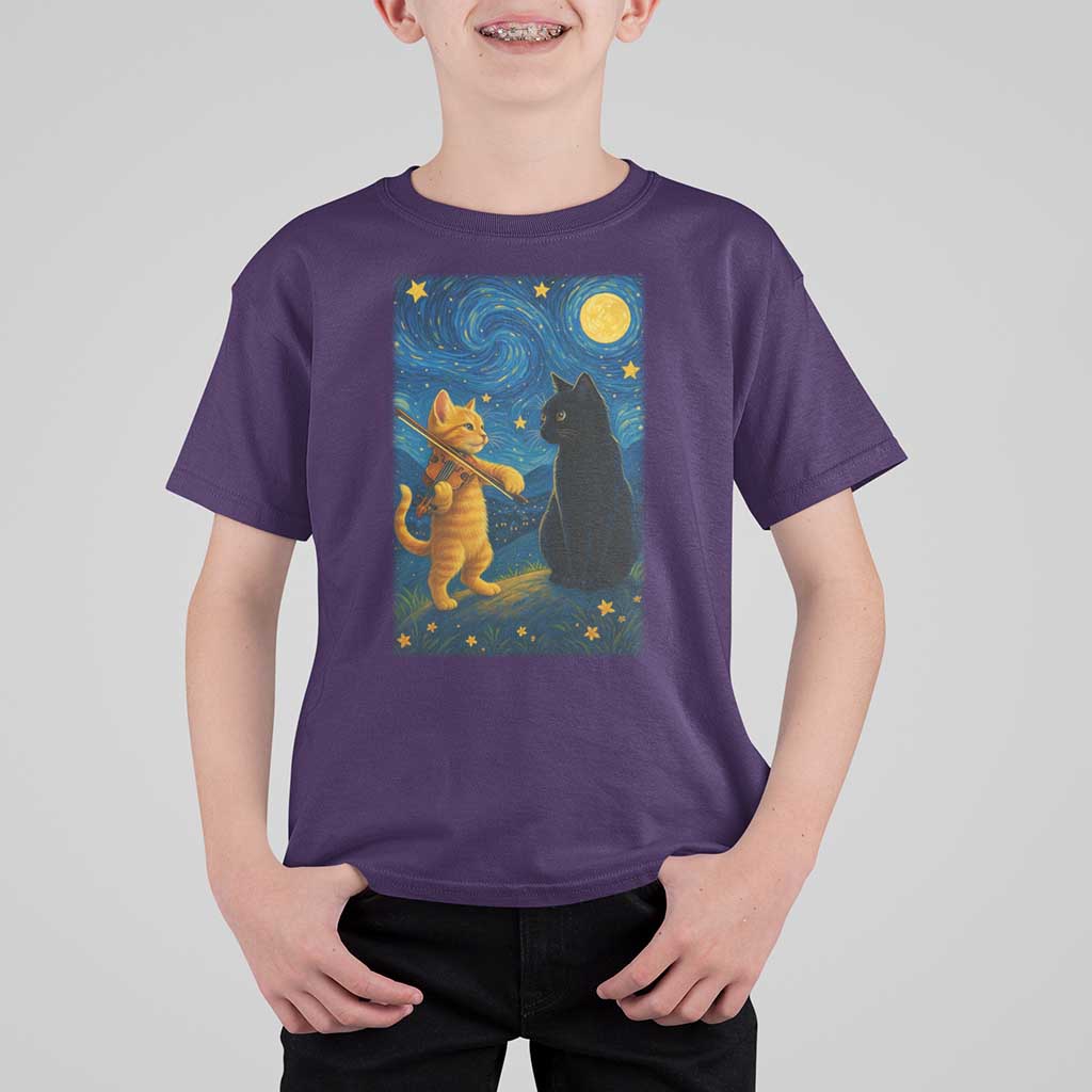 Cat Starry Night T Shirt For Kid Van Gogh Violin Kitty Lover - Wonder Print Shop