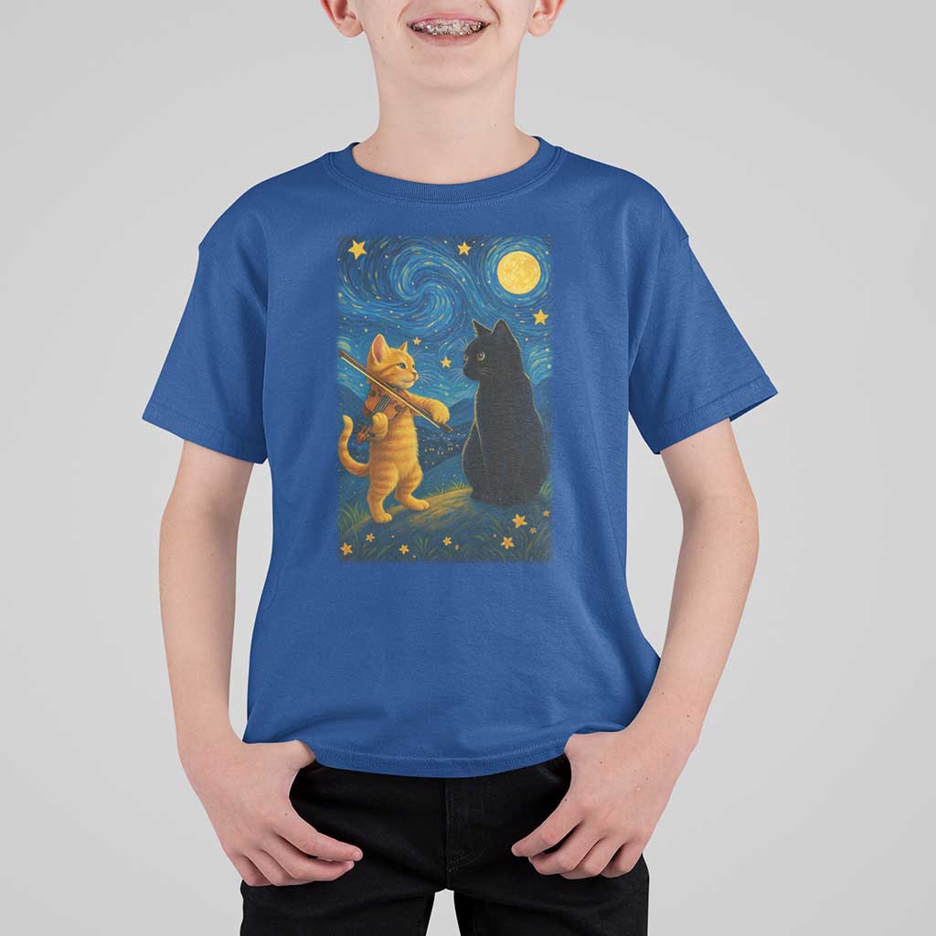 Cat Starry Night T Shirt For Kid Van Gogh Violin Kitty Lover - Wonder Print Shop