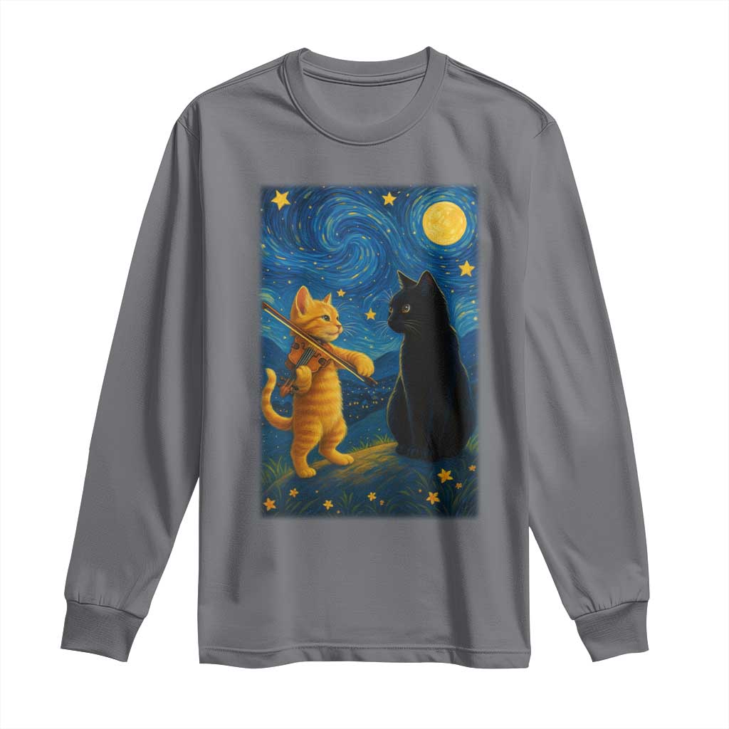 Cat Starry Night Long Sleeve Shirt Van Gogh Violin Kitty Lover - Wonder Print Shop