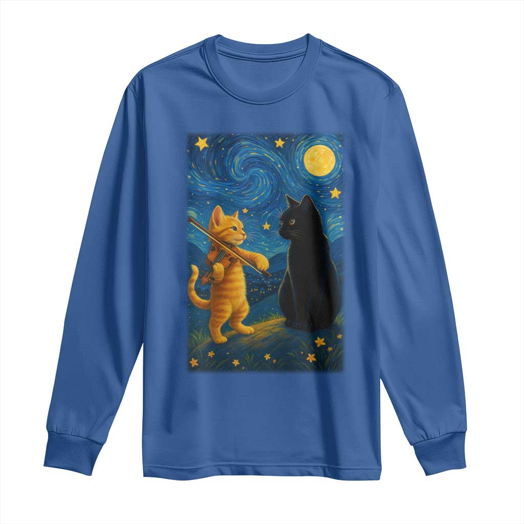 Cat Starry Night Long Sleeve Shirt Van Gogh Violin Kitty Lover - Wonder Print Shop