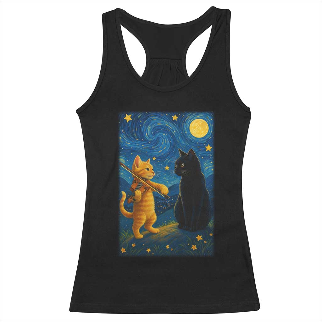 Cat Starry Night Racerback Tank Top Van Gogh Violin Kitty Lover - Wonder Print Shop