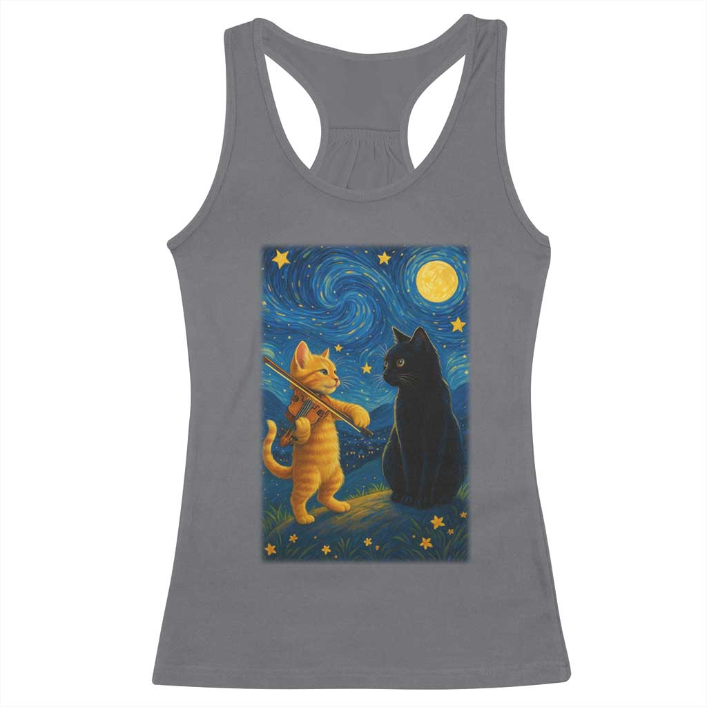 Cat Starry Night Racerback Tank Top Van Gogh Violin Kitty Lover - Wonder Print Shop