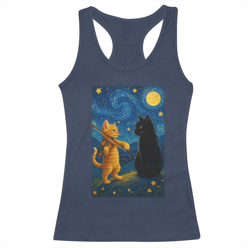 Cat Starry Night Racerback Tank Top Van Gogh Violin Kitty Lover - Wonder Print Shop