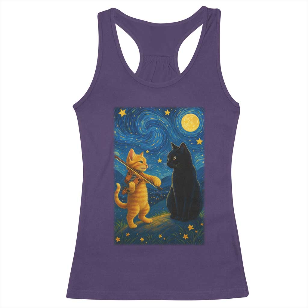 Cat Starry Night Racerback Tank Top Van Gogh Violin Kitty Lover - Wonder Print Shop