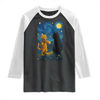 Cat Starry Night Raglan Shirt Van Gogh Violin Kitty Lover - Wonder Print Shop