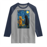 Cat Starry Night Raglan Shirt Van Gogh Violin Kitty Lover - Wonder Print Shop