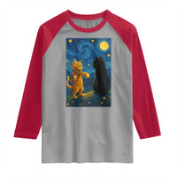 Cat Starry Night Raglan Shirt Van Gogh Violin Kitty Lover - Wonder Print Shop