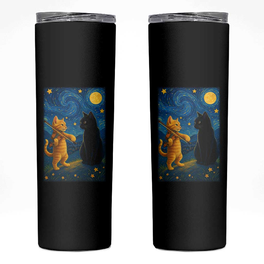 Cat Starry Night Skinny Tumbler Van Gogh Violin Kitty Lover