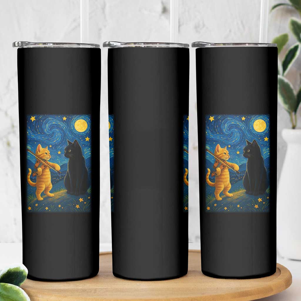 Cat Starry Night Skinny Tumbler Van Gogh Violin Kitty Lover