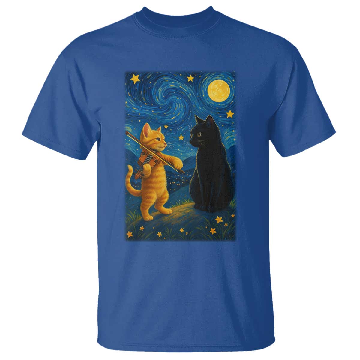 Cat Starry Night T Shirt Van Gogh Violin Kitty Lover - Wonder Print Shop