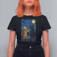 Cat Starry Night T Shirt For Women Van Gogh Violin Kitty Lover - Wonder Print Shop