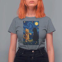 Cat Starry Night T Shirt For Women Van Gogh Violin Kitty Lover - Wonder Print Shop